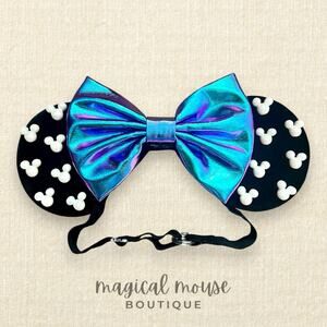 Elastic Black Velvet Pearl Minnie Ears | Disney-Inspired Mouse Ears